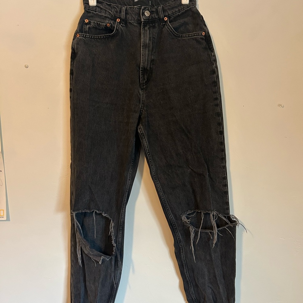 Black Boyfriend Distressed Jeans High-Waisted